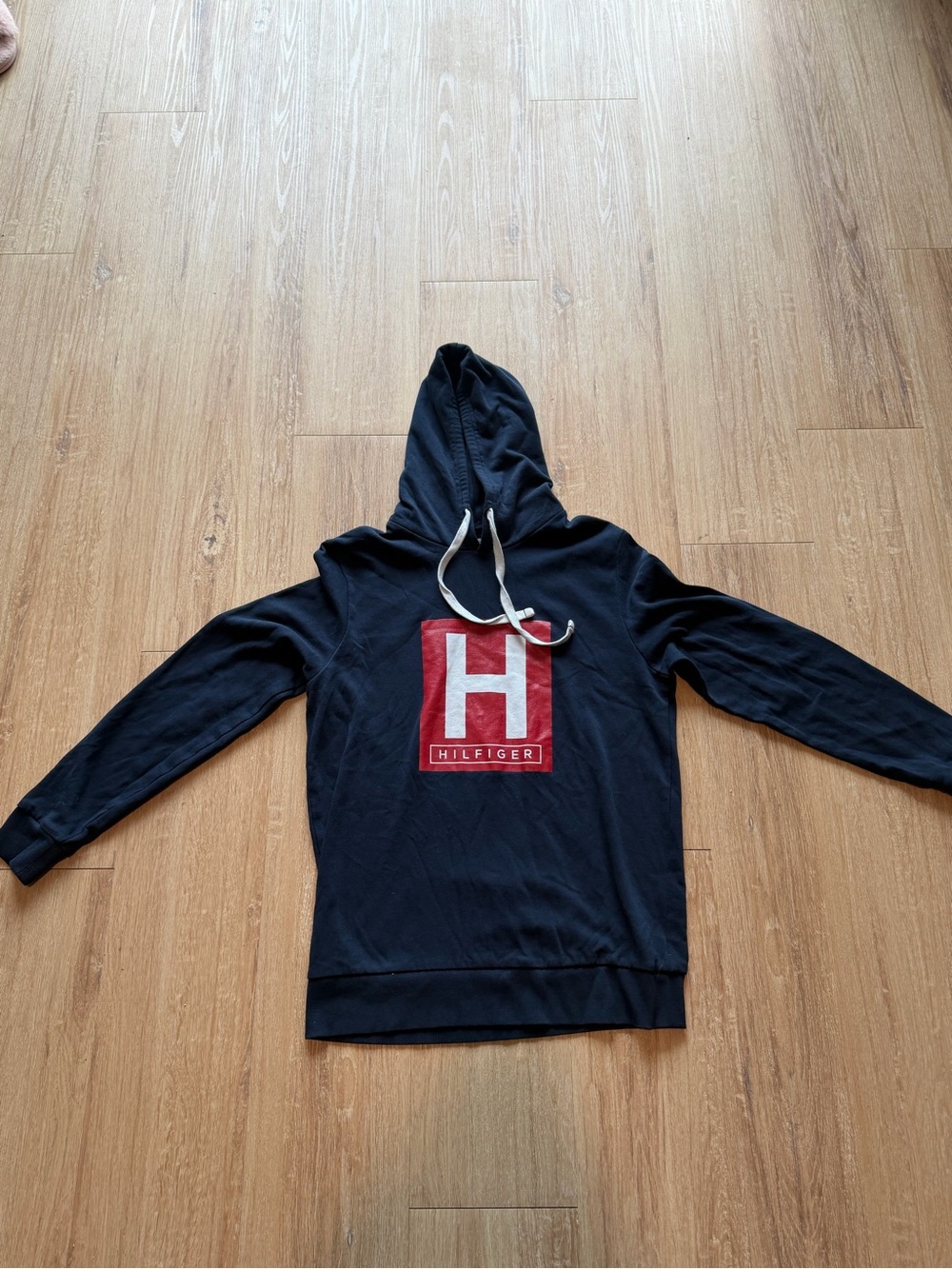 Tommy Hilfiger Men's Black Hoodie with Red Logo Block